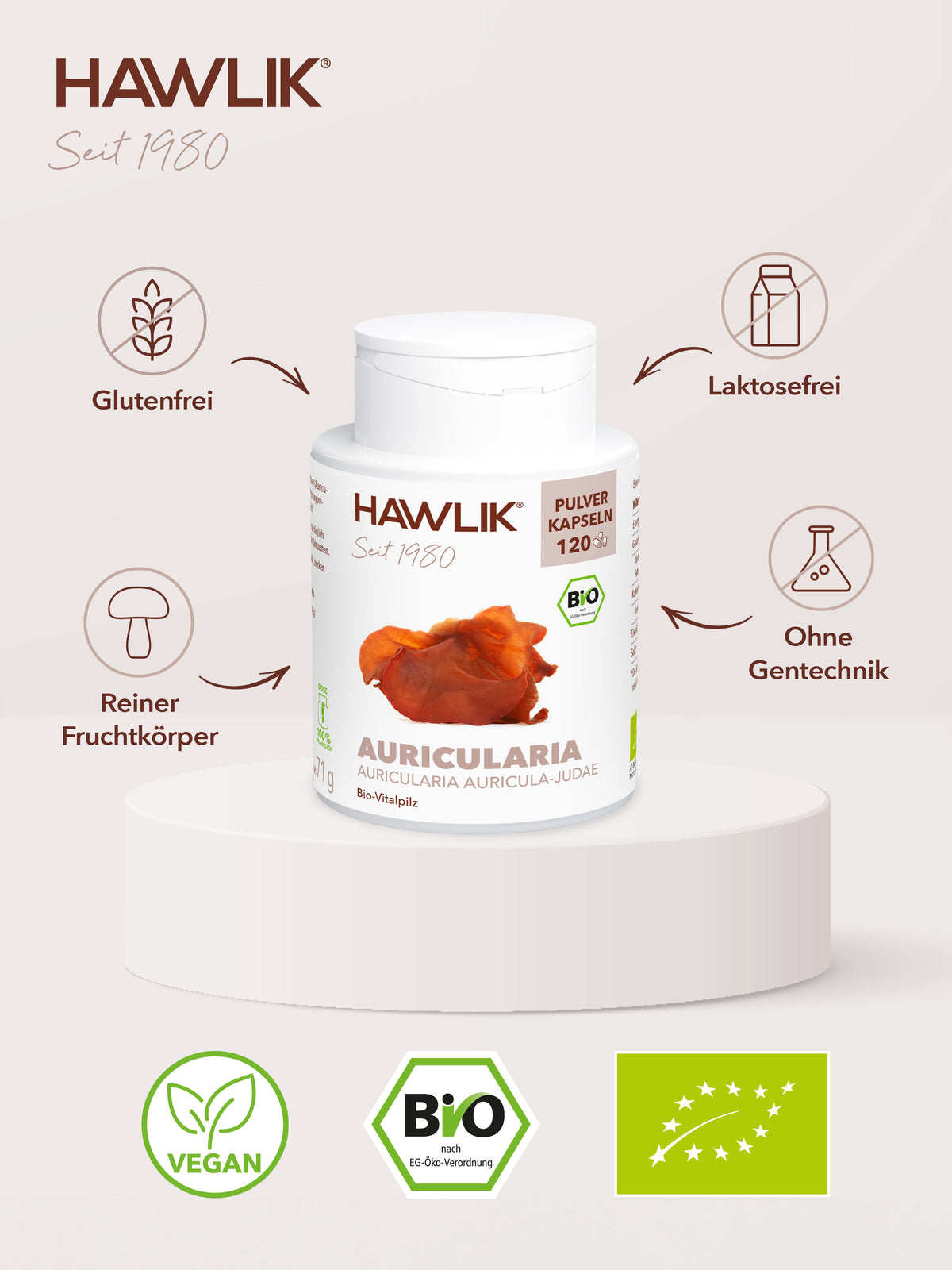 Info über Vorteile: Glutenfrei, laktosefrei, Agrolab zertifiziert und ohne Gentechnik