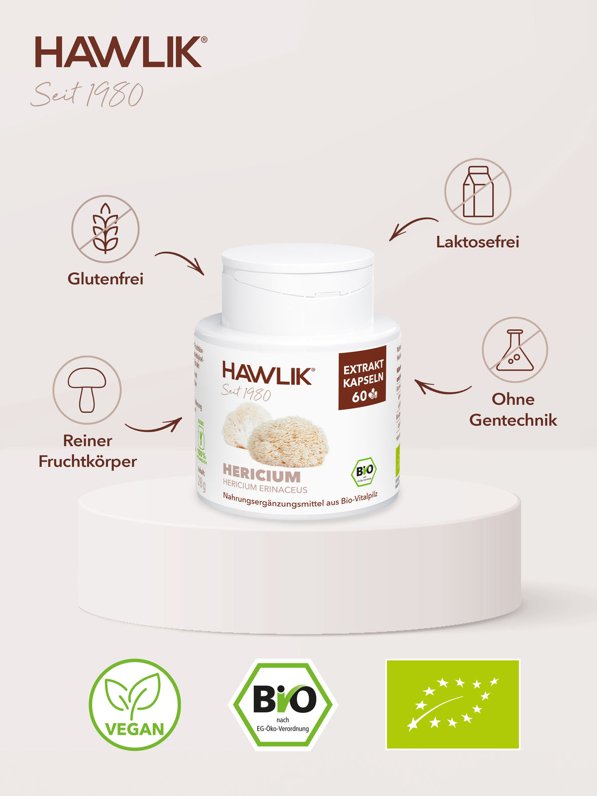Info über Vorteile: Glutenfrei, laktosefrei, Agrolab zertifiziert und ohne Gentechnik