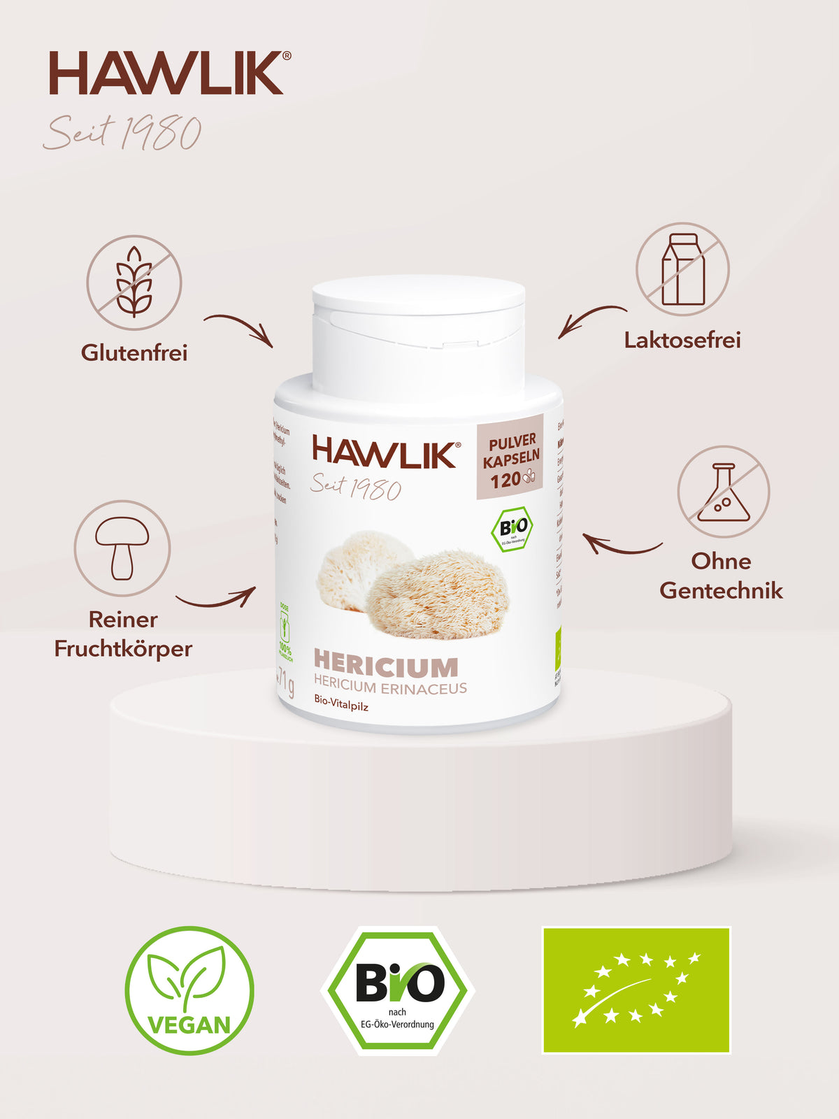 Info über Vorteile: Glutenfrei, laktosefrei, Agrolab zertifiziert und ohne Gentechnik