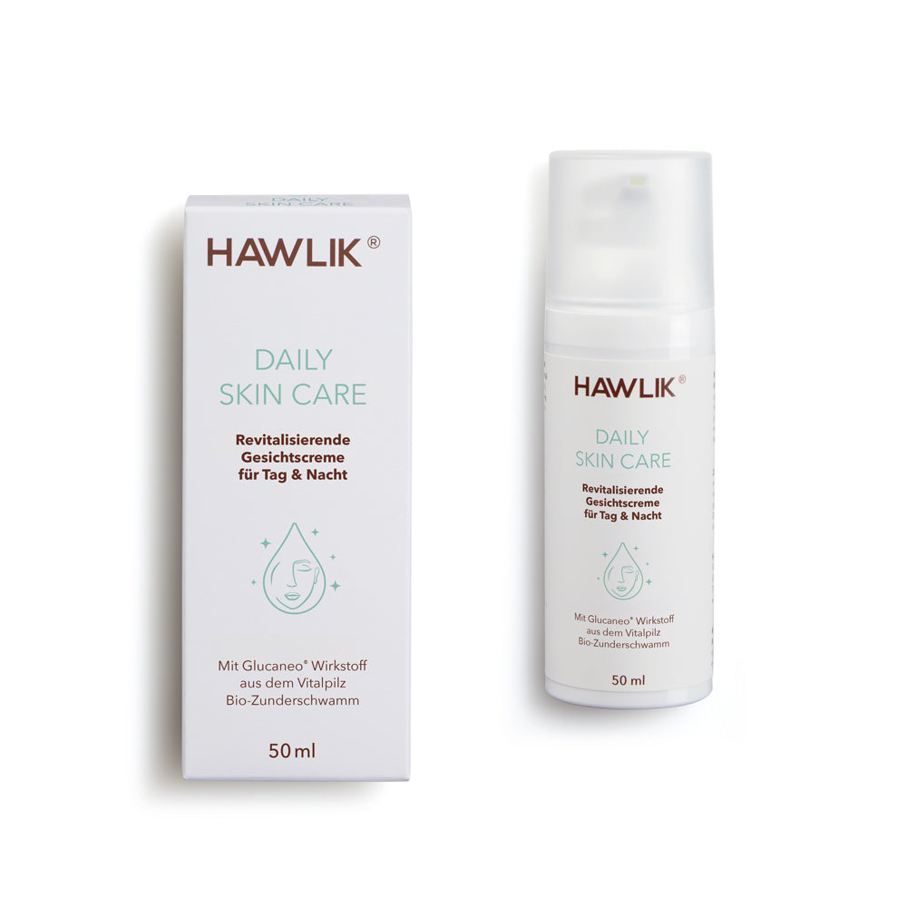 Hawlik Daily Skin Care Gesichtscreme mit Bio Zunderschwamm mit Verpackung