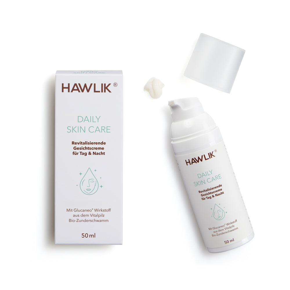 Hawlik Daily Skin Care Gesichtscreme mit Bio Zunderschwamm mit Verpackung