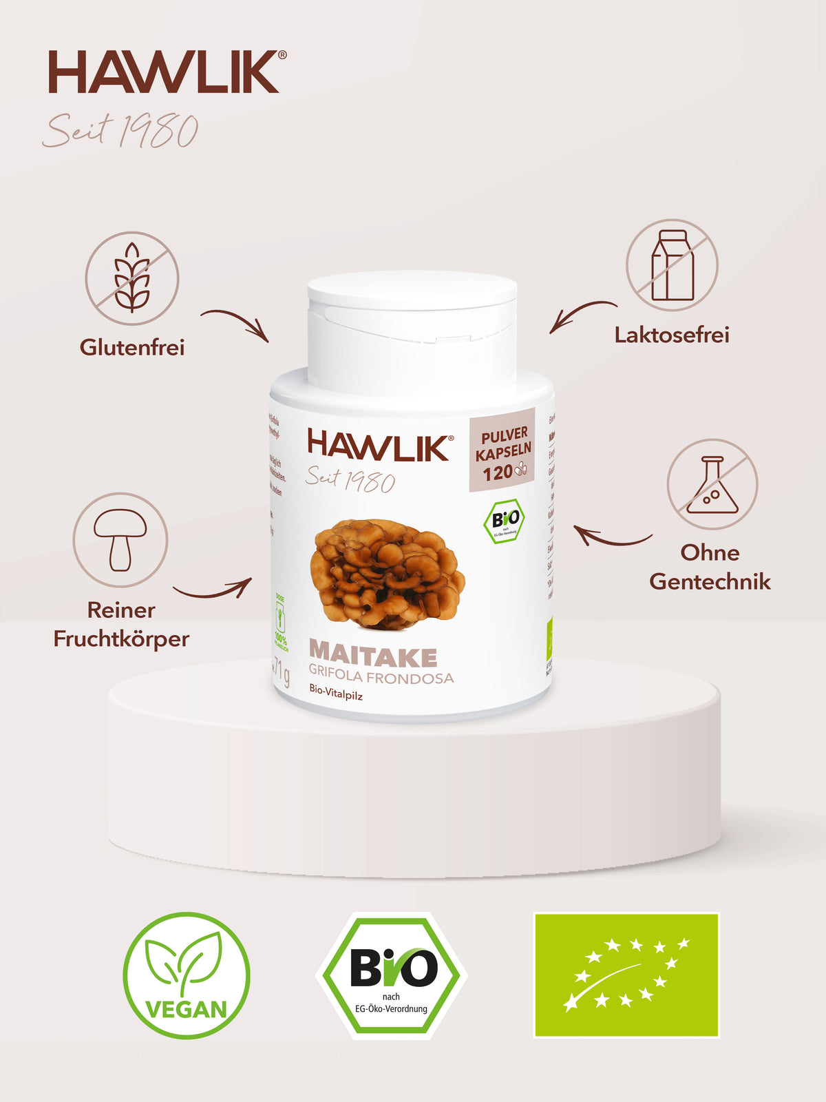 Info über Vorteile: Glutenfrei, laktosefrei, Agrolab zertifiziert und ohne Gentechnik