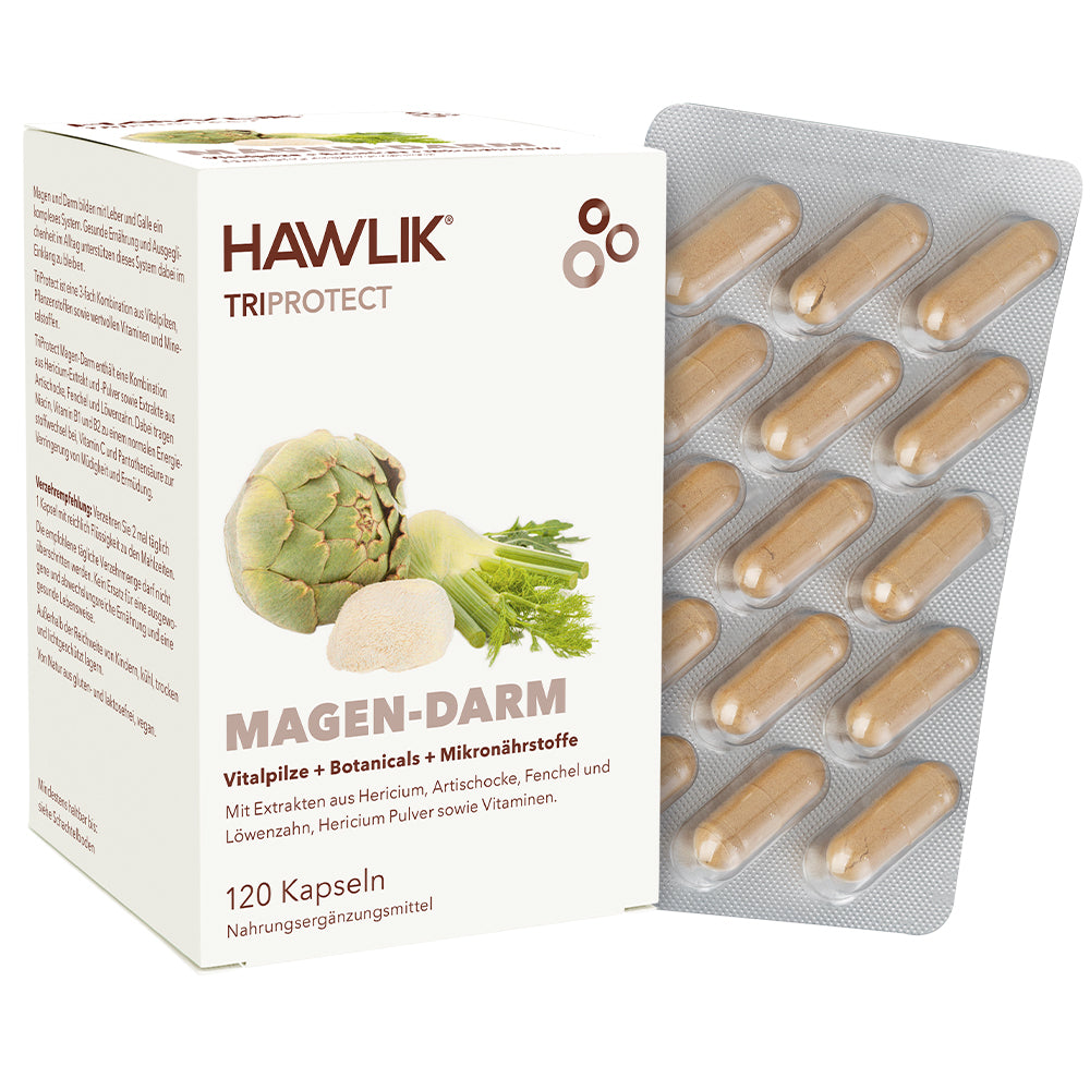 Verpackung TriProtect Magen-Darm mit Blisterverpackung und Kapseln