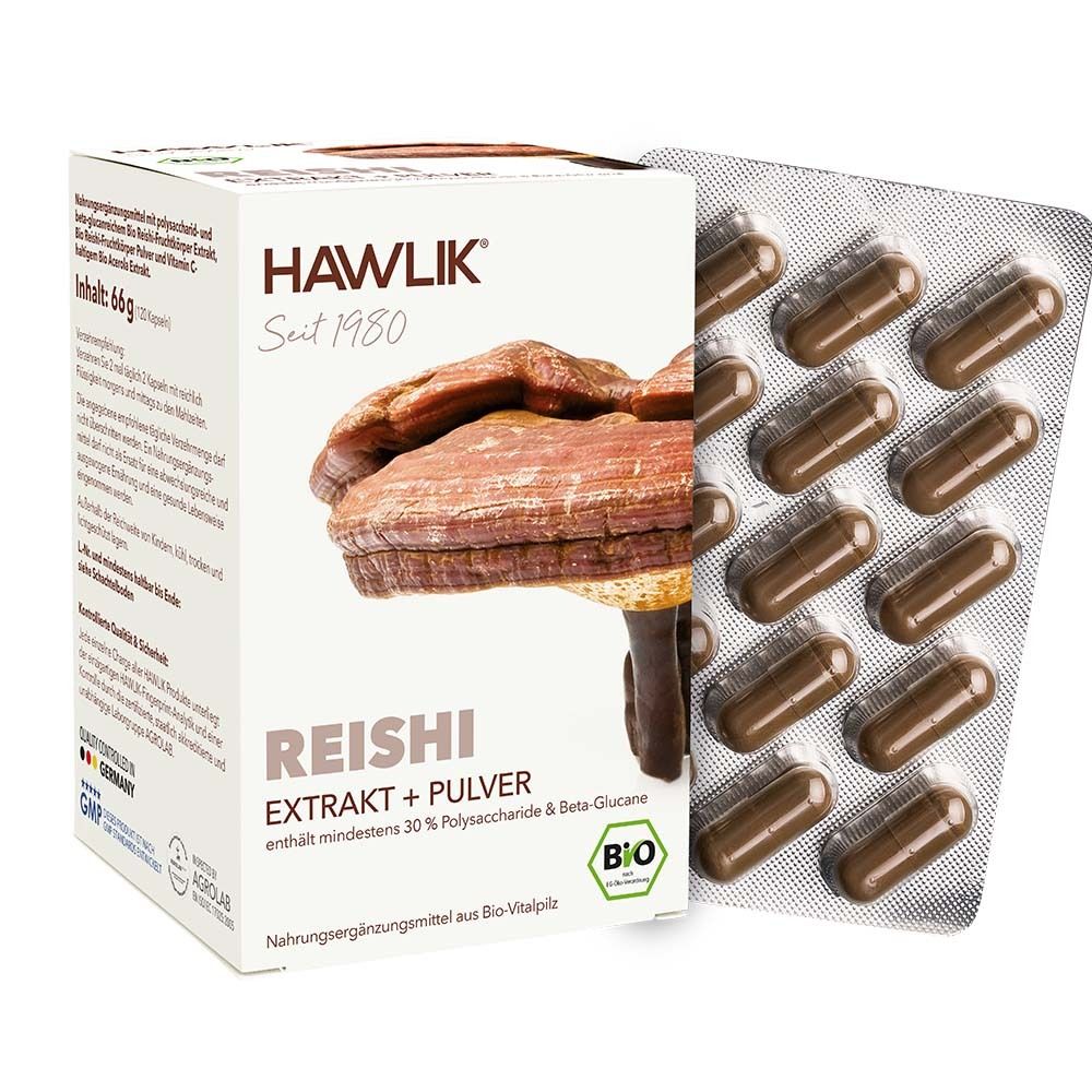 HAWIK Bio Reishi Extrakt plus Pulver 120 Kapseln