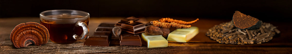Schrot, Tee und Schokolade mit Vitalpilzen