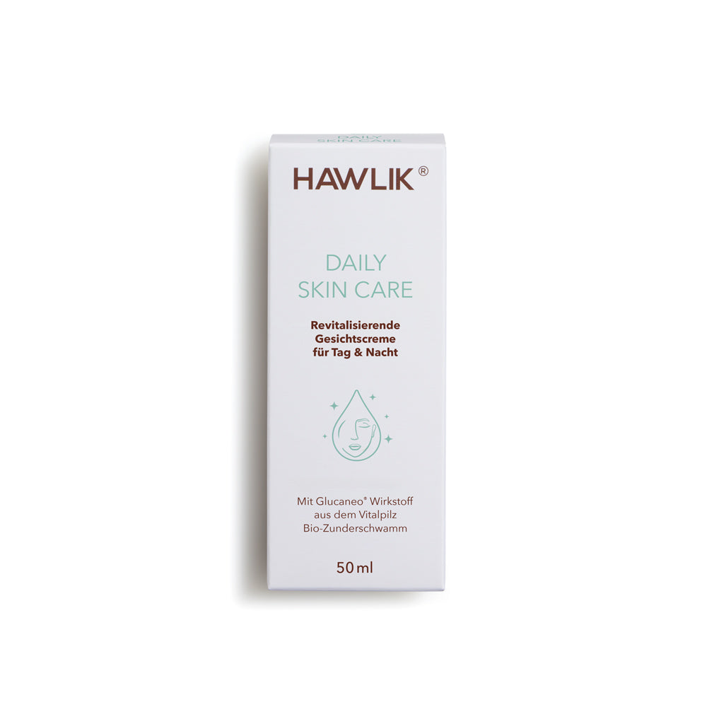 Hawlik Daily Skin Care Gesichtscreme mit Bio Zunderschwamm mit Verpackung